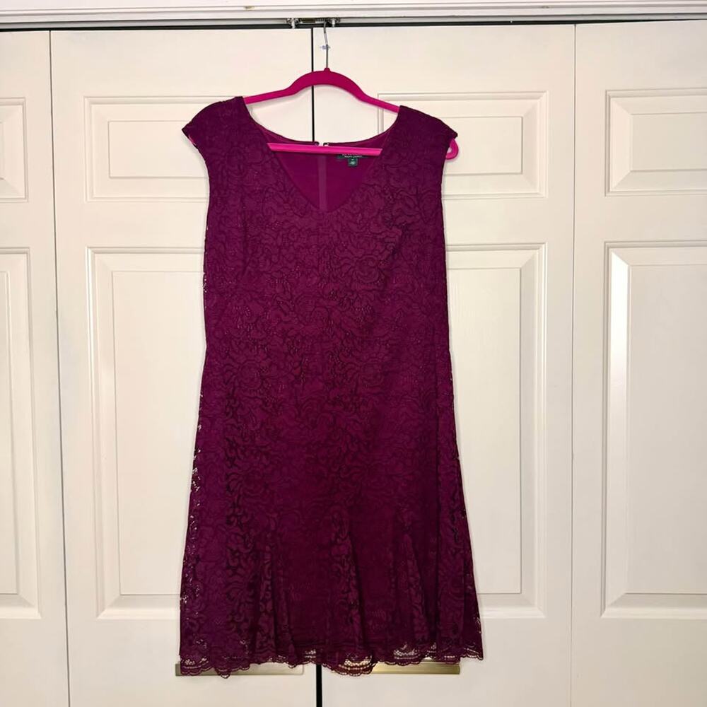 Lauren Ralph Lauren Lace Dress Size 14 Deep Plum Fit & Flare
